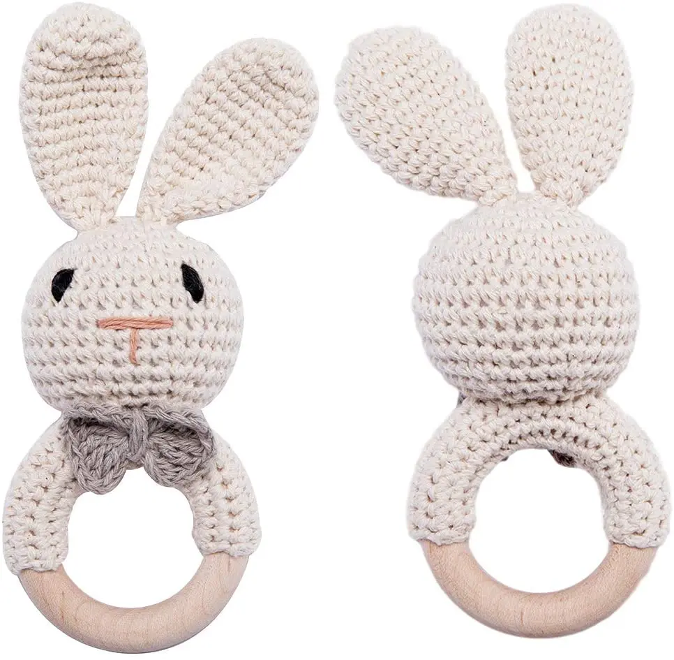Baby rattle cute crochet rabbit ring Rattle baby toy beige rabbit