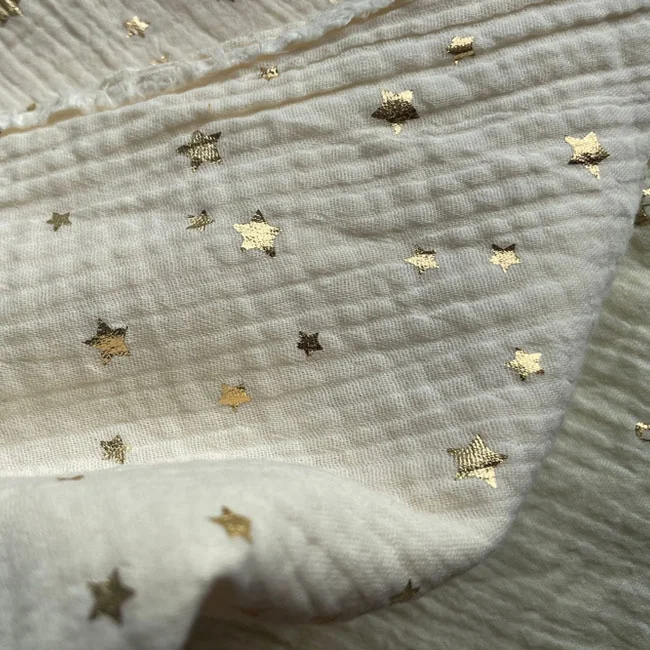custom any design glitter gilding New Style Double Cotton crinkle Gauze Muslin Printed Fabric for Pants & Shorts