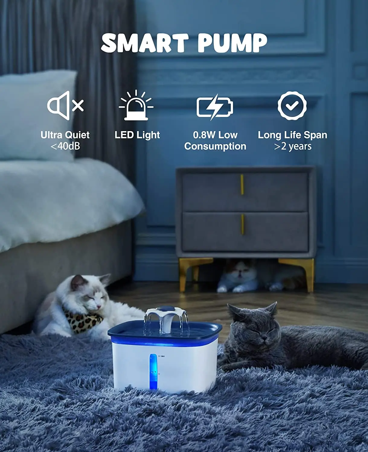 Pet Fountain, Automatic Cat Water Fountain Dog Water Dispenser with Smart Pump for Cats, Dogs, Multiple Pets