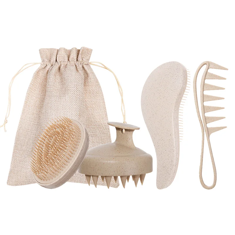 Professional Hair Care Hair Detangling Brush Wide Tooth Comb Wheat Straw Detangler Brush Egg comb hair shampoo Brush set