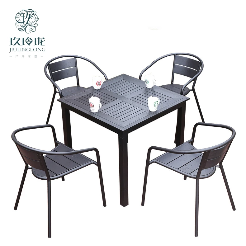 Outdoor furniture plastic wood table and chair three-piece set combination outdoor cafe courtyard aluminum alloy casual restaura