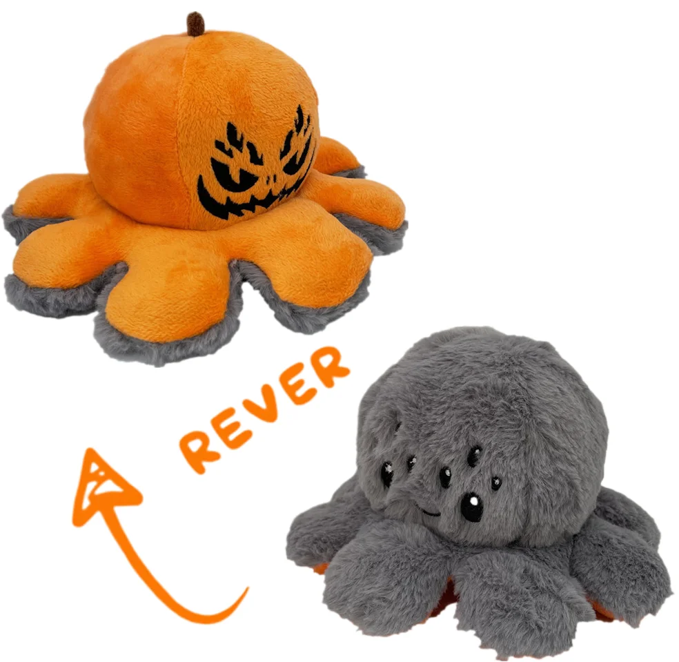 New Cute Double Side Flip Octopus Shaped Stuffed Pumpkin Pillow Reversible Plush Toys for Halloween
