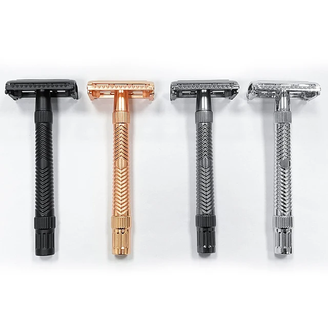 Adjustable butterfly open safety razor double edge blade metal shaving razor
