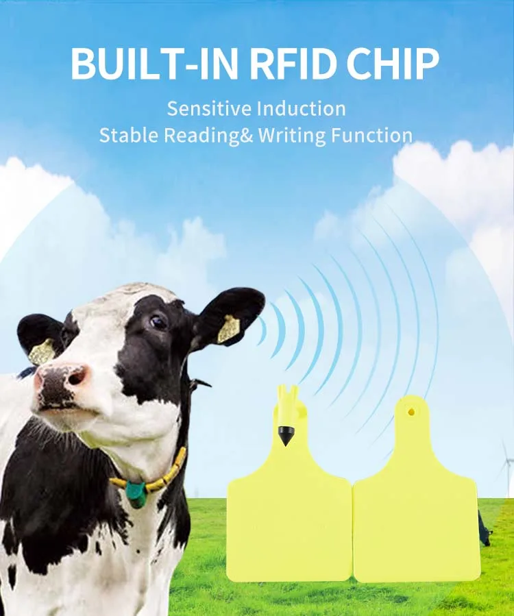 E-017 UHF Long Range Animal RFID Cow Cattle TPU Ear Tag For Cattle With Chip Tracking Management System