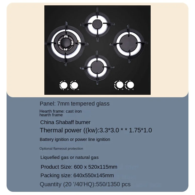 Cooking electric ignition China Hot Selling Tempered Glass Gas Hob Good Quality 5 Sabaf burner Smart Cooktops Built in Gas Stove