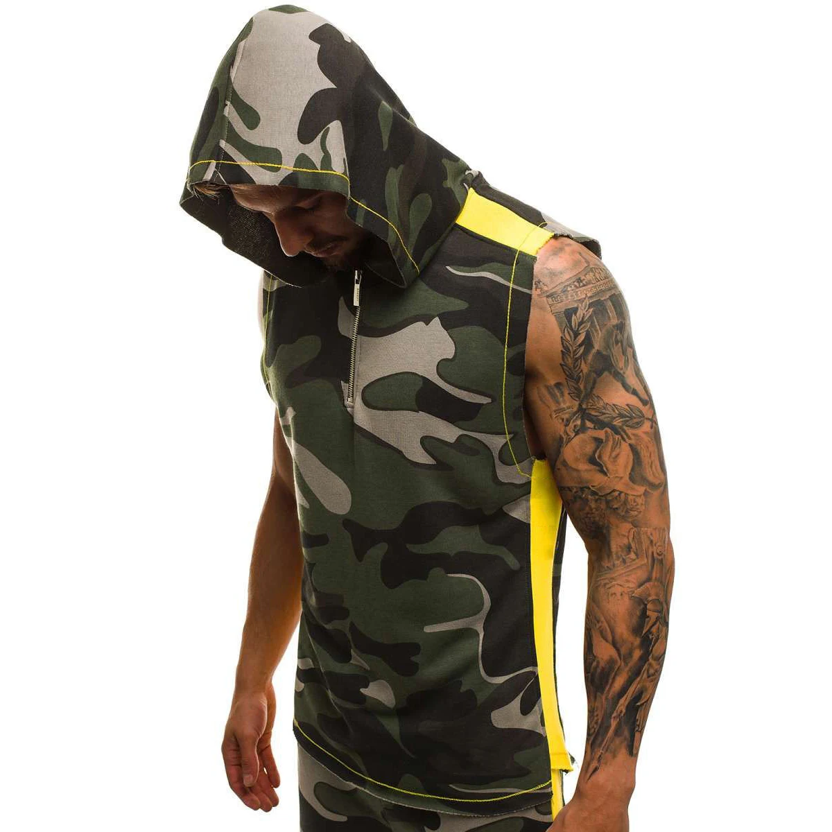 
2021 new sleeveless gym shirt sport t-shirt men sleeveless hooded vest 