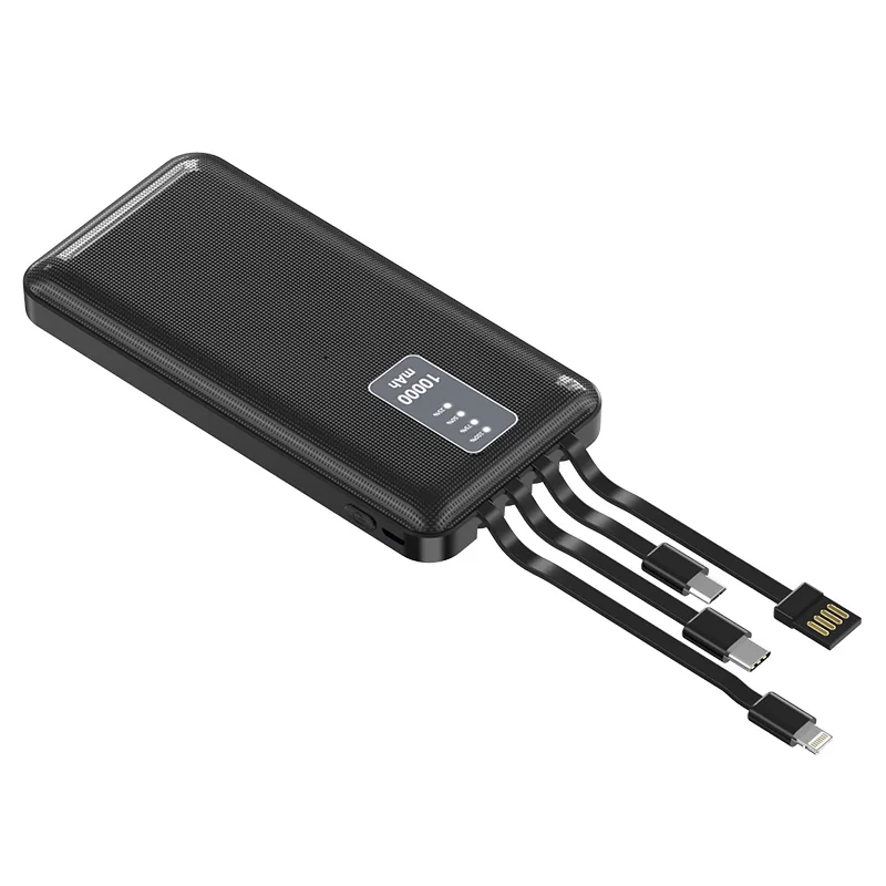 Низкая цена бытовая электроника внешний аккумулятор 10000 мАч USB-порт с 4 зарядными кабелями