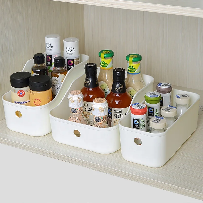 Stackable cabinet sundries food storage organizer multipurpose plastic storage box with built in handle