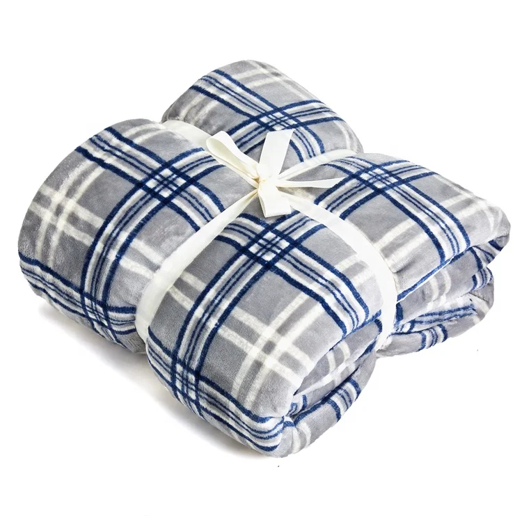 Merino Wool Blanket Plaid Fabrics Double Flannel Sherpa Queen Size Blanket For Winter