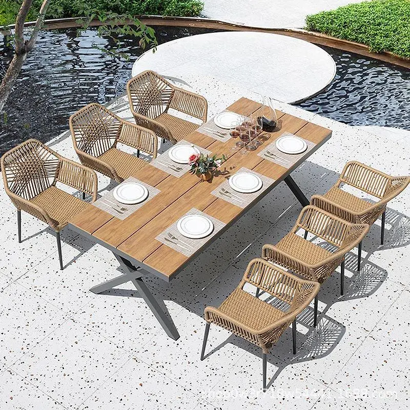 Outdoor rattan furniture garden balcony dining set patio table and chairs with umbrella