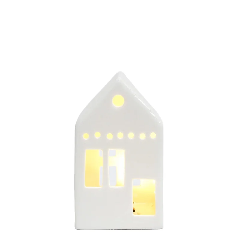 Factory wholesale ceramic classic pure white glitter christmas village house with LED lights