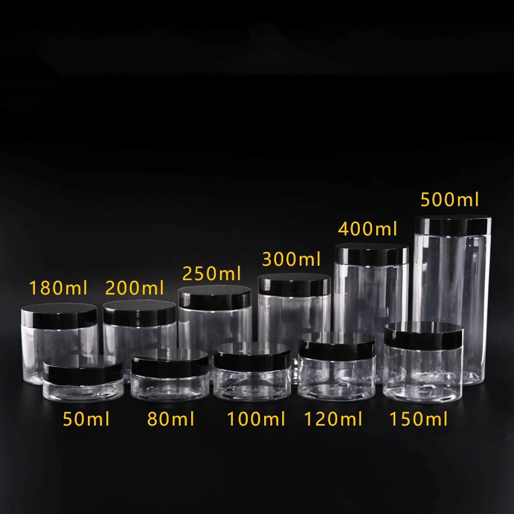 Cosmetic Cream Jar Clear Pet Plastic with Plastic Aluminum 100ml 120ml 150ml 200ml 250ml 300ml 500ml Plastic Container Color