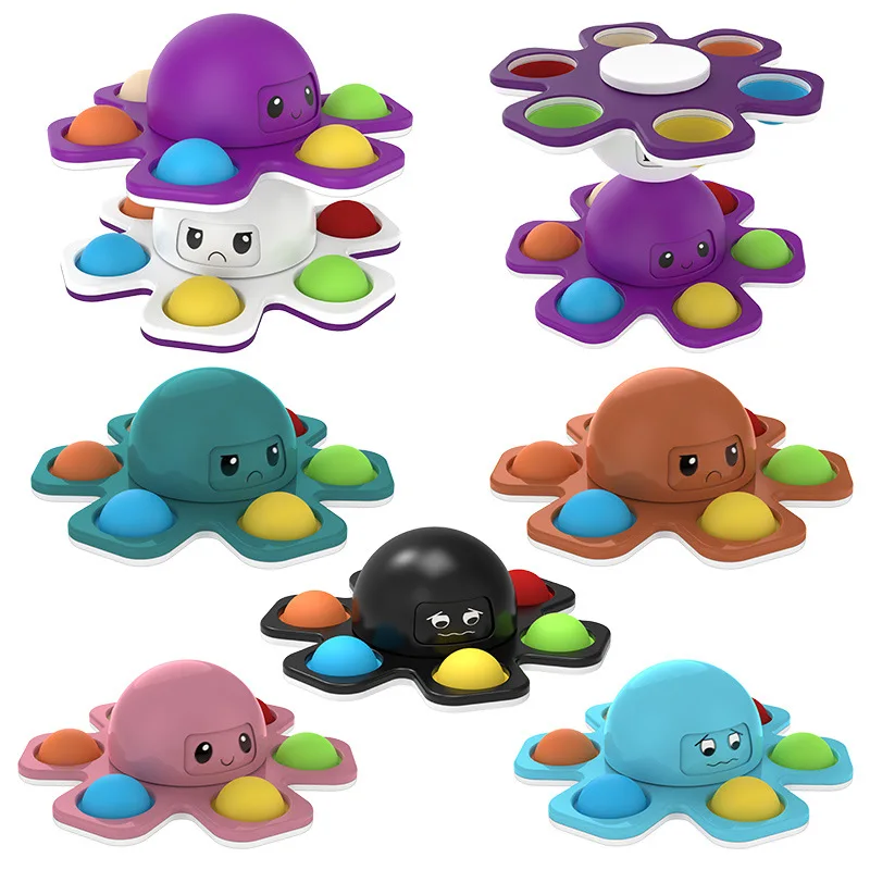 Hot Selling Pop It Fidget Spinner Key Chain Face Changing Octopus Customized Fingertip Spinning Top Toy Push Bubble Fidget Popit