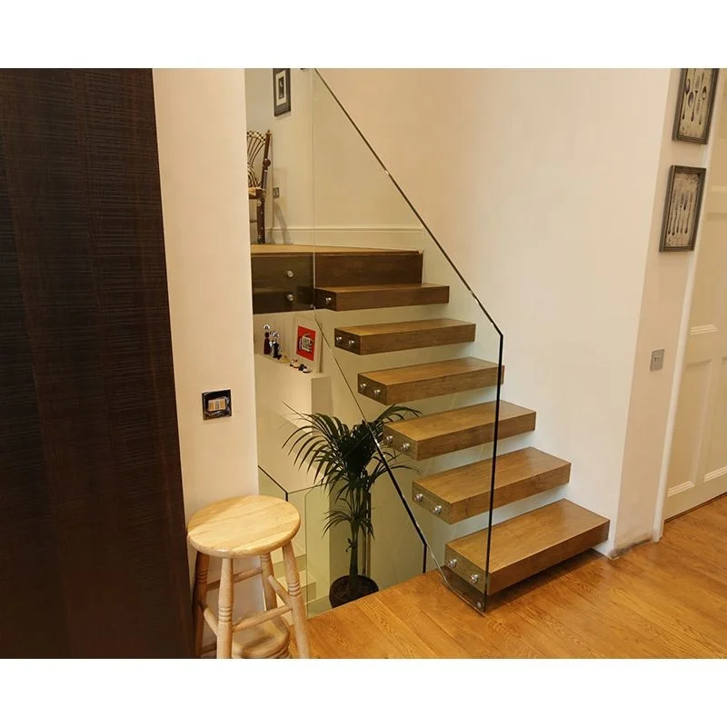 ACE Customized  Indoor floating Staircase Design for Houses Modern Carbon Steel Mono Beam Oak Wood Tread Stairs