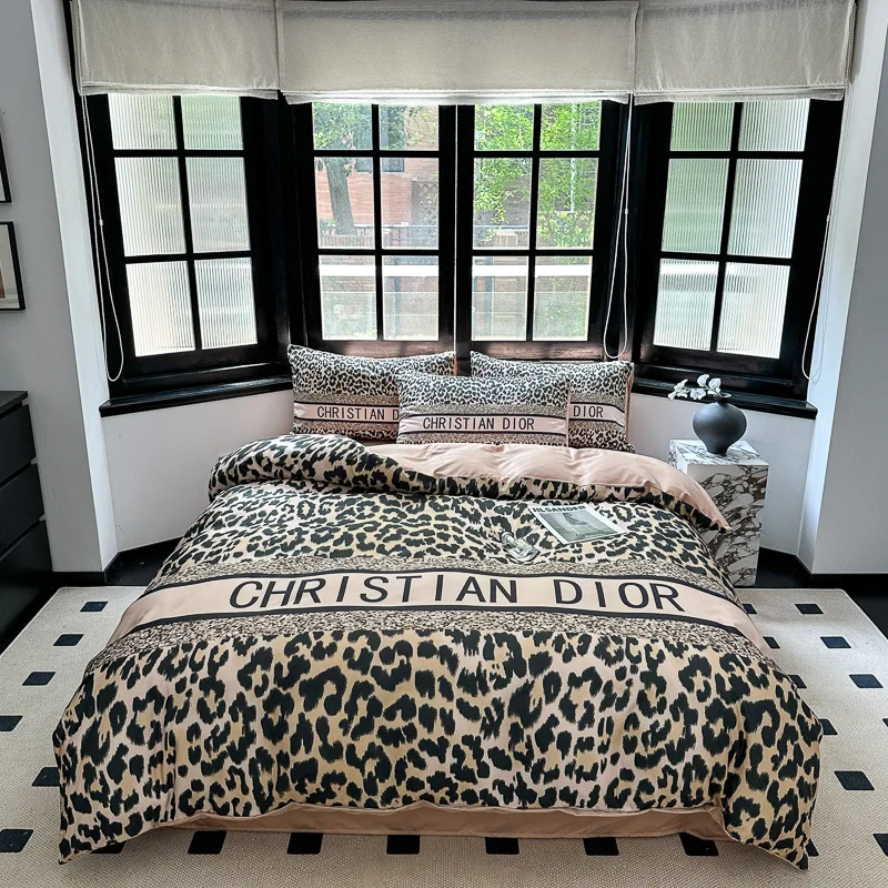 Brushed Cotton 4-In-1 Bedding Set Brown White King Size Duvet Cover Bed Sheet Bedding Set