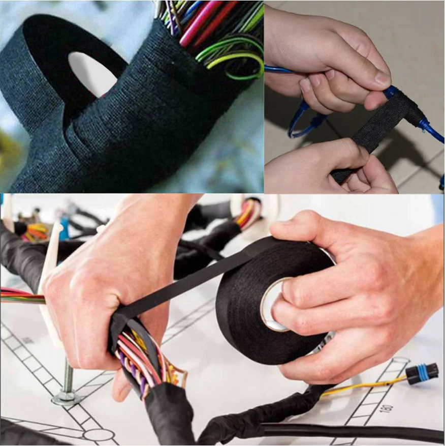 Adhesive Cloth Fabric Cotton Tape Black Wiring Harness Electric Cable Harness Tape