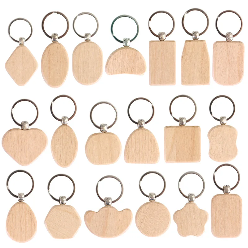 Promotion Custom Rectangle Wood Keychain Key Ring Key Tag DIY Keychain Blank Wooden Key Chain