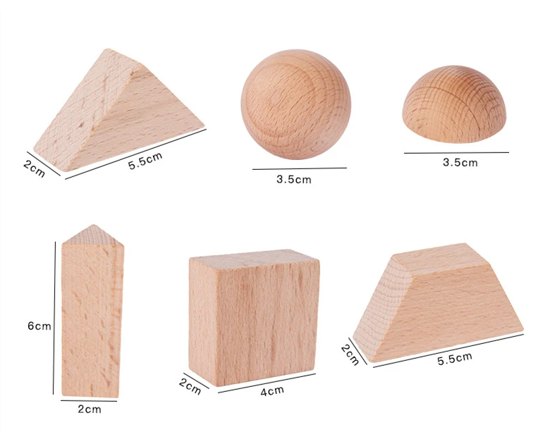15 Pcs Wooden Geometric Blocks 3D Shapes Learning Education Math Toys for Kids