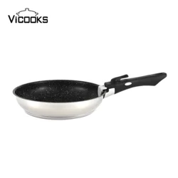 marble stone non-stick cooking pans cast bottom induction double sided stainless steel wok frying pan and pot set