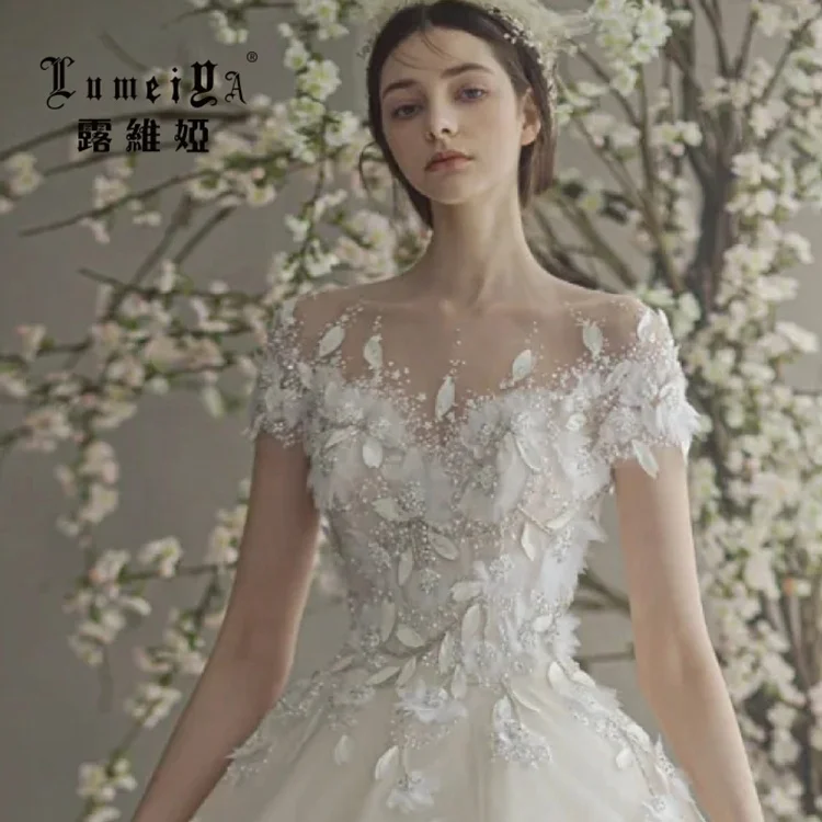 Кружевное Свадебное блестящее роскошное бальное платье Guangzhou с коротким рукавом и бусинами, свадебное платье, свадебное платье с кристаллами, свадебное платье