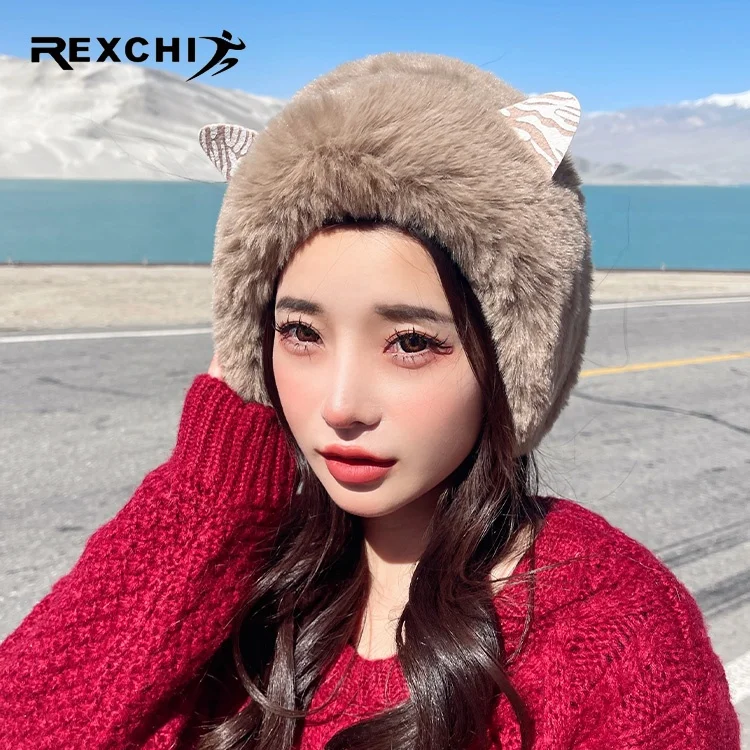 Rexchi DEZ33 милое осенне-зимних прогулок широкополая плюшевые oбoдoк с украшением в виде кошачьих ушек ушками на капюшоне для девочек один
