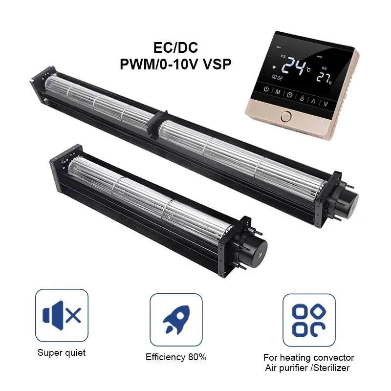 PWM 0~10V 12v dc tangential fan ultra quite 12v cross flow fan with brushless BLDC motor for HVAC floor under warmth