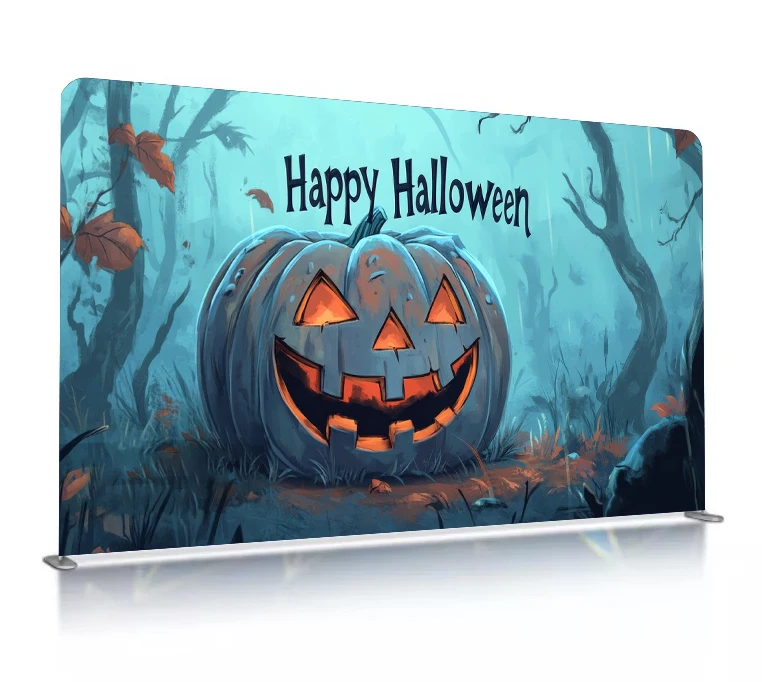 Custom Eco-friendly Festival Show Background Wall Tension Fabric Thermal Transfer Printing Pop Banner For Halloween