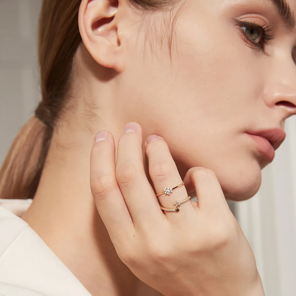 Laodun New Fashion Ins Style Flower Design S925 Jewelry Ring Luxury Gold Plated CZ Stone Sterling Silver Rings Women
