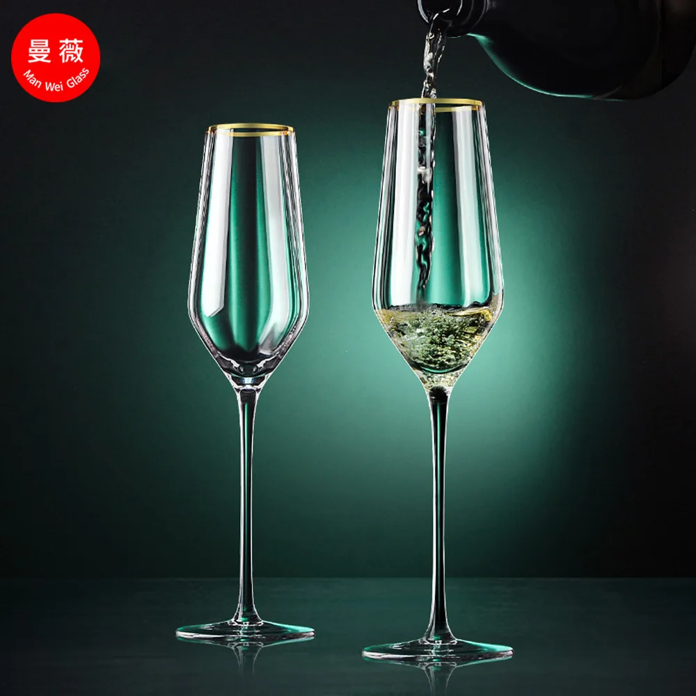 Wholesale Luxury Goblet Crystal  Wine Glass Set Wine Glasses Customizable Embossed Champagne Flutes