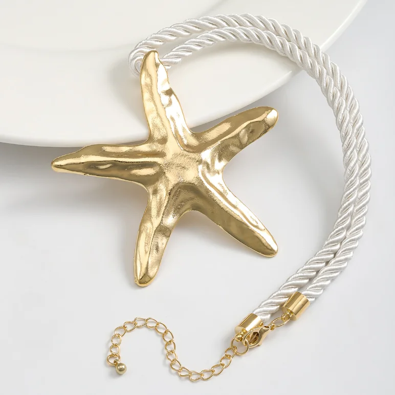 2024 Latest ZA metal Starfish pendant necklace for women personality exaggerated vacation beach jewelry accessories