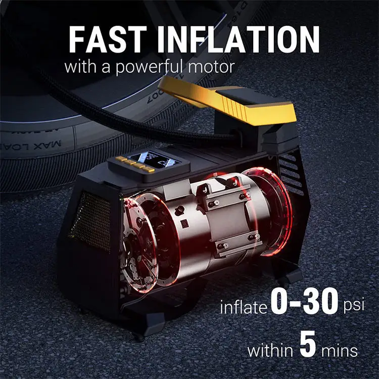 High Quality Led Emergency Lights Automatic Digit Ac/Dc 150psi 12v Portable Electric Air Compressor Pump