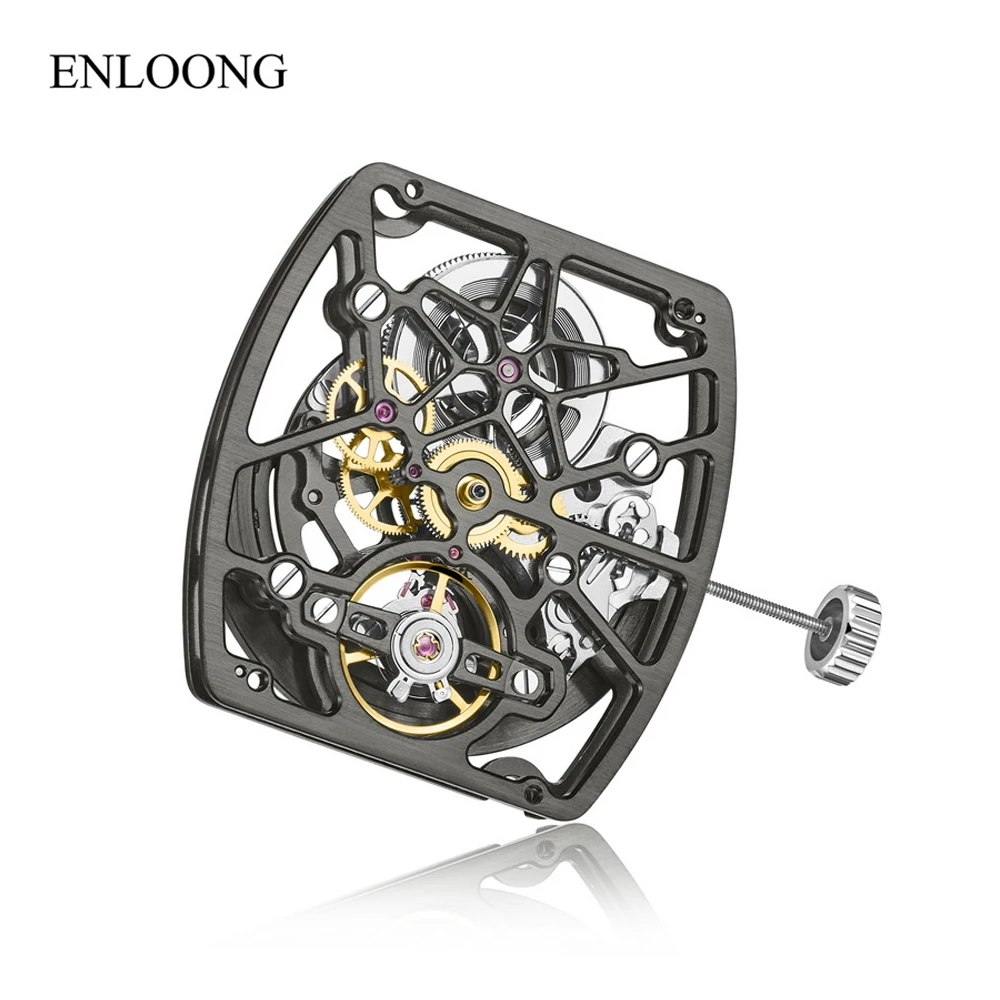 ENLOONG 21 Jewels Tonneau Style All Skeleton Mechanical Movement Modify 72 Hours Automatic Movement