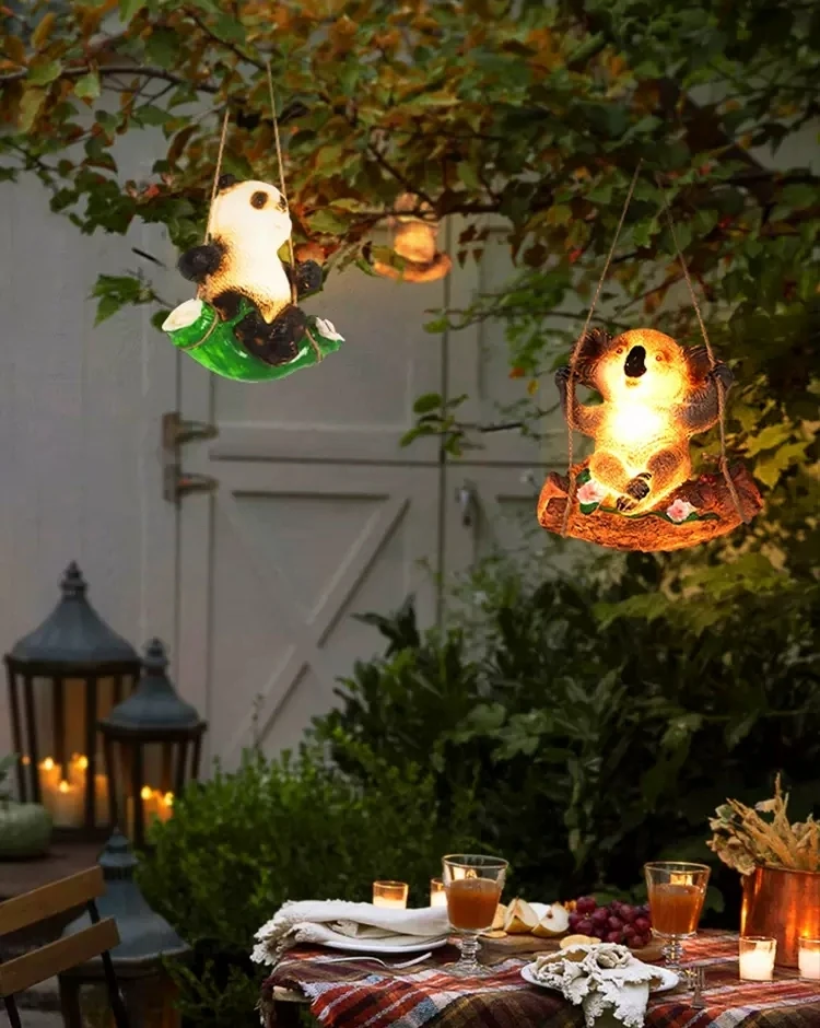 Outdoor solar hanging lights courtyard animal landscape lights villa garden panda lights atmosphere decorative chandelier