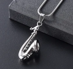 Stainless Steel Saxophone Pendant Necklace Urn Necklace For Human Ashes Music Cremation Jewelry Locket Keepsake For Women Men