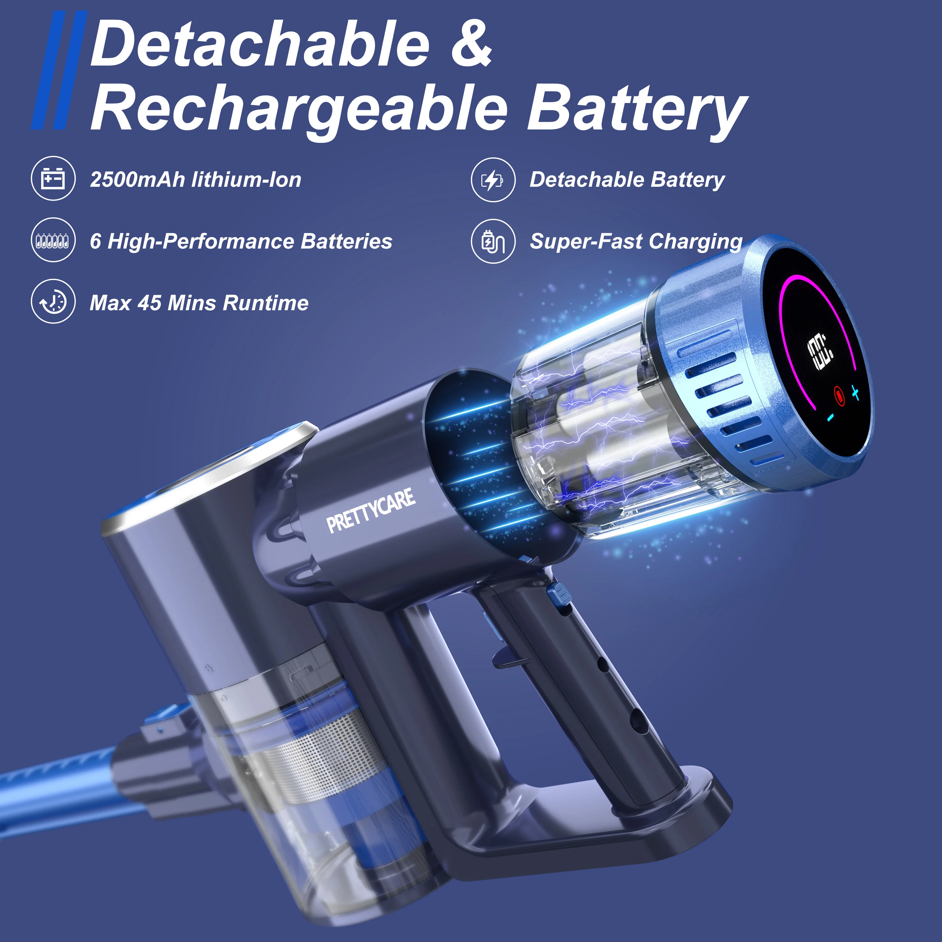 PRETTYCARE Portable Home Appliance 210W Household Carpet Vacuum Cleaner With LED Display