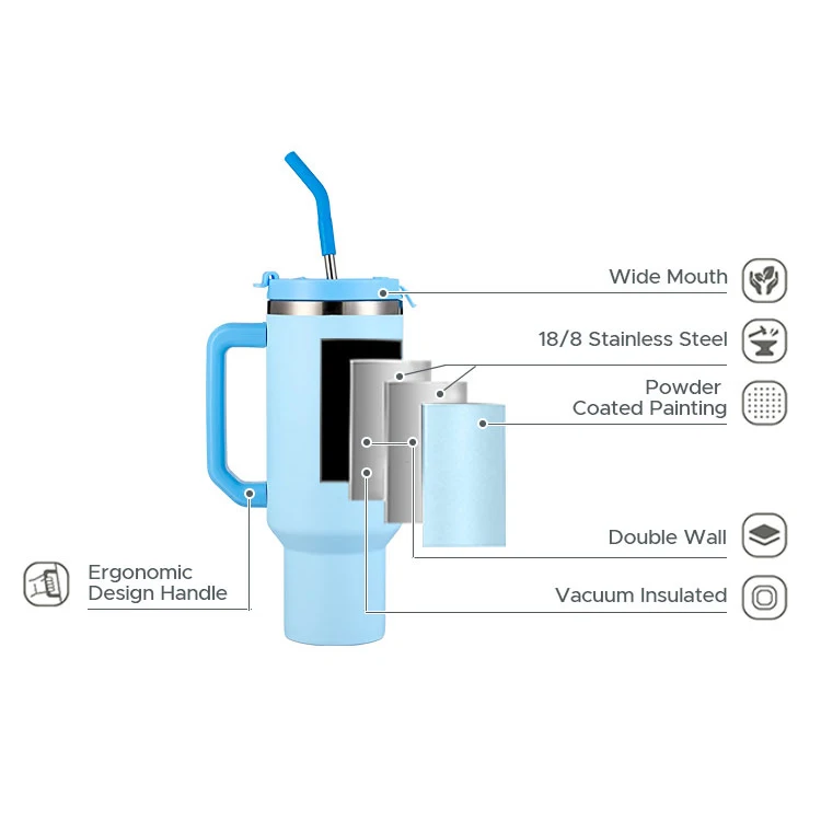 40OZ  car holder cup with straw eco-friendly stainless steel tumbler vacuum flask with handle lead free water bottle