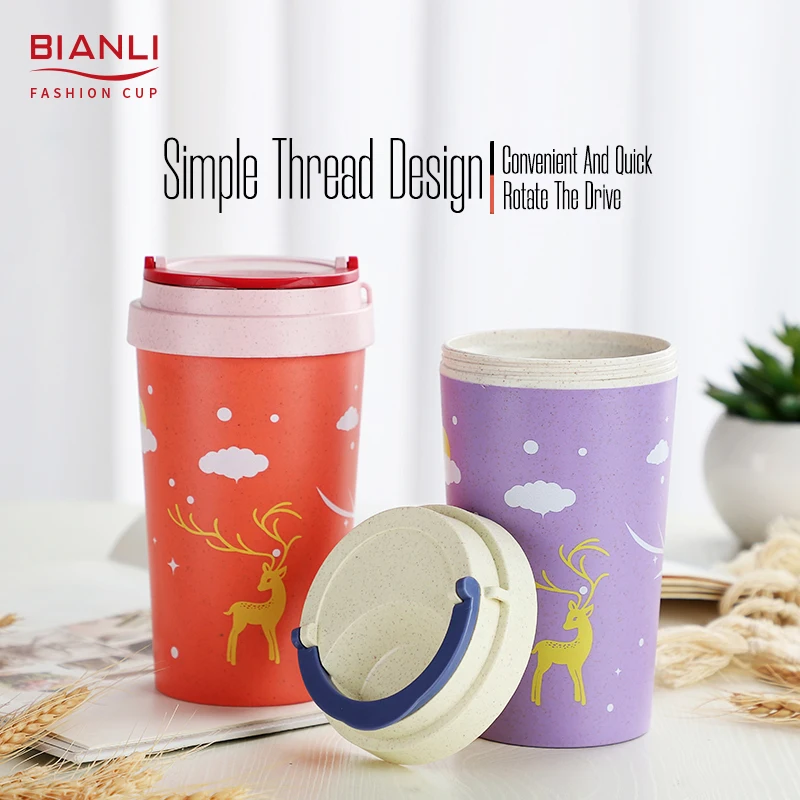 Sublimation Custom Wheat Straw Material Reusable Double Walled Nordic Christmas Mug Coffee Cup High Quality 380ml Black Mugs