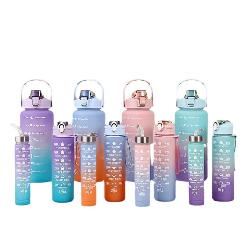 Sports Water Bottle 3pcs/Set 2000ML 750ML 280ML Portable Reusable Summer Cups Motivational Water Bottle for Male Female Set