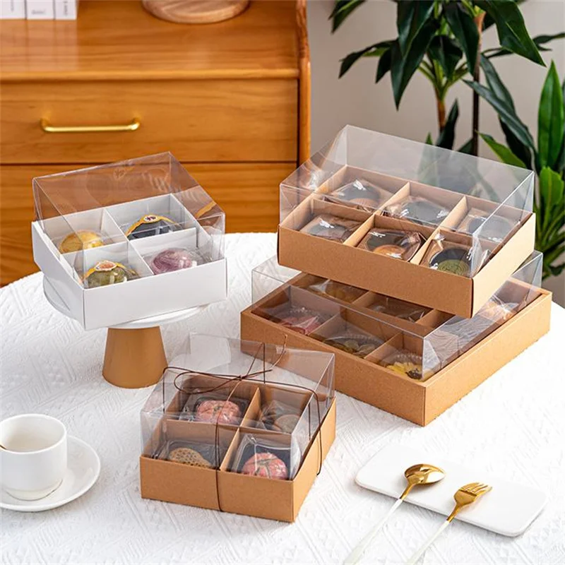 Hot Sale Fashionable Biodegradable Transparent 9 Grid Pastry Box Customizable Cupcake Egg Yolk Crispy Donut Dessert Paper Food