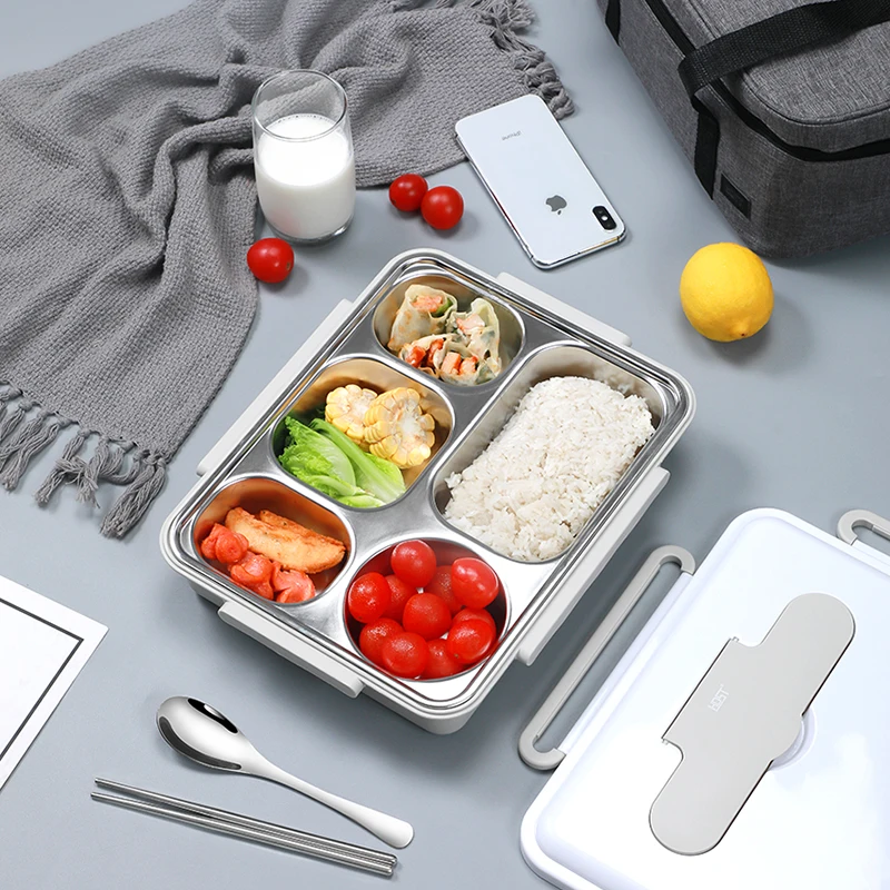 Stainless Steel Rectangular Divided Plates Tray 5 Sections Dinner Plates for Adults ,Kids, Campers