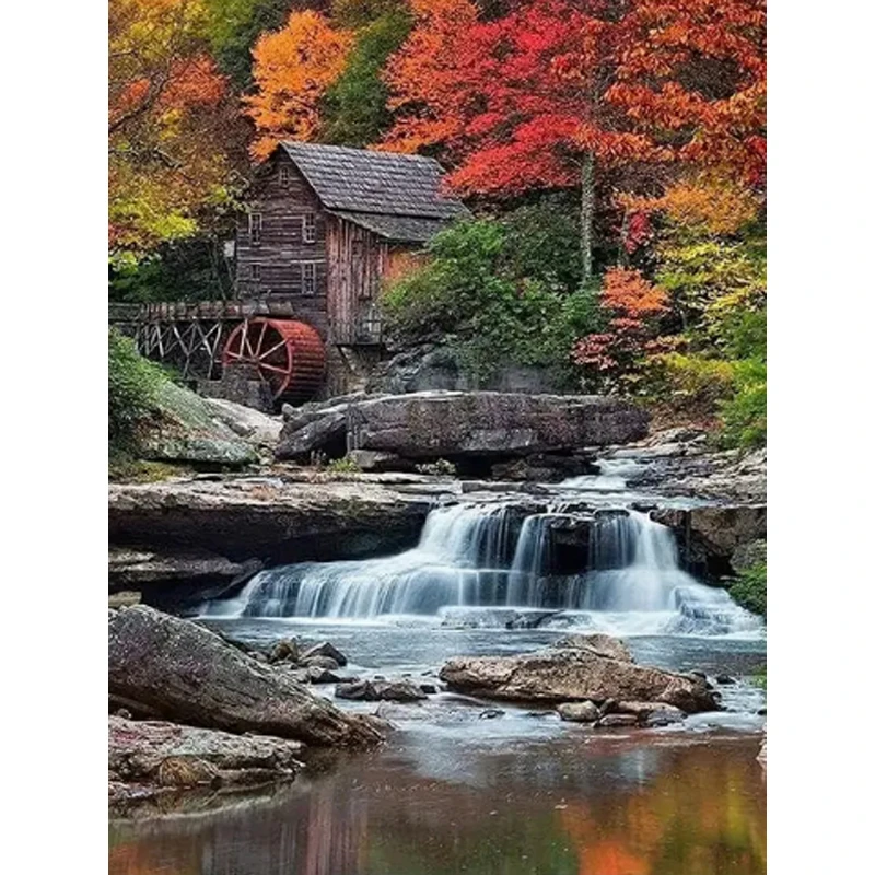 Diamond Painting House Waterfall Landscape Mosaic Home Decor Embroidery Autumn Forest Home Decor Rhinestones Diy Gift Instock