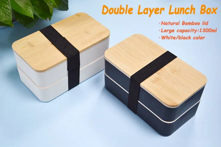 2 Compartment Eco Friendly Double Layer Plastic Bread Lunch Bento Box 1200Ml