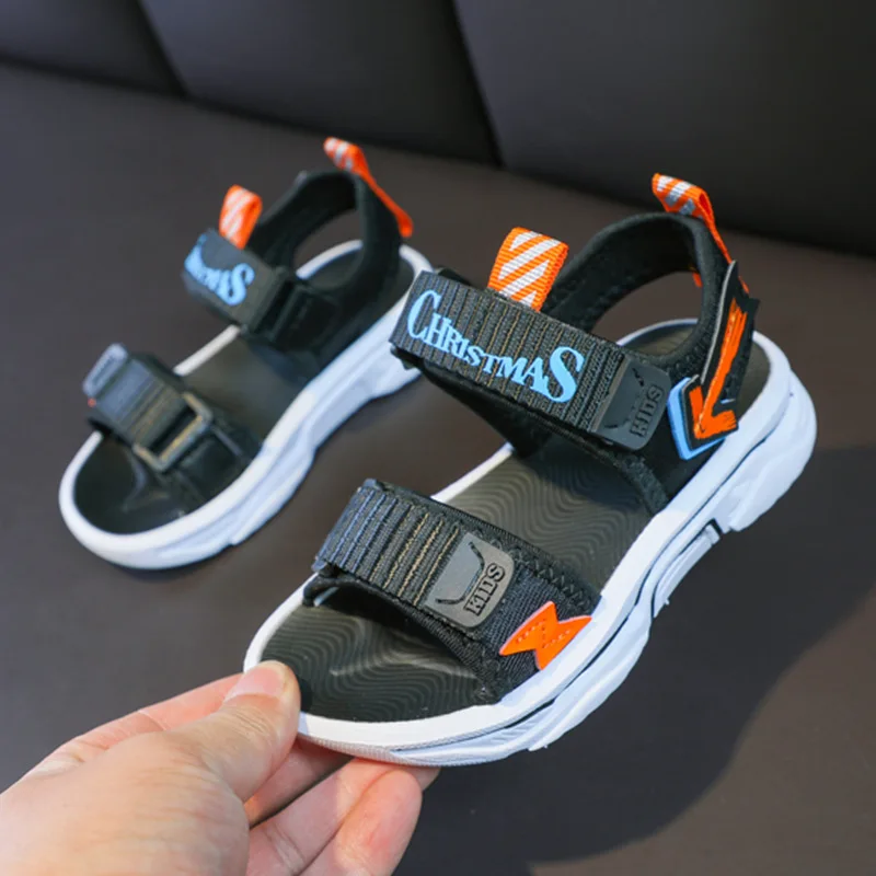 Kids casual open toe magic stick chunky heel sporty non slip outdoor sandals for