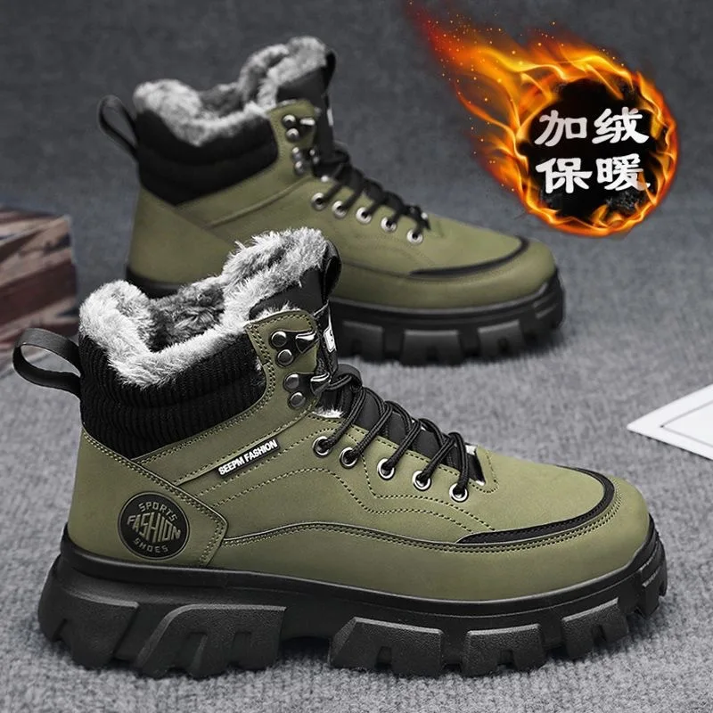 Зимние высокие ботинки Doc Martens мужские рабочие на толстой подошве теплые хлопковые ботильоны