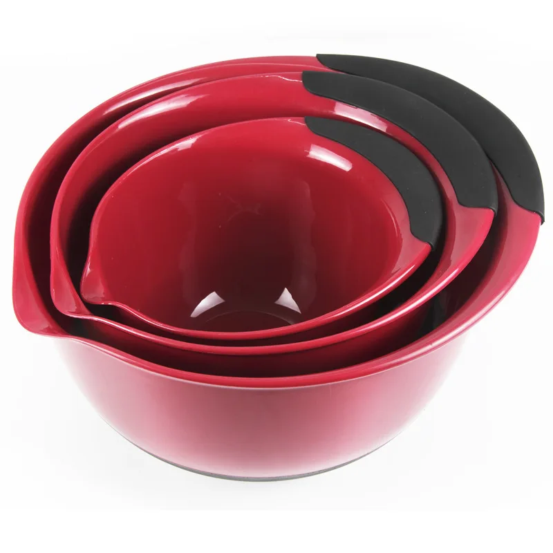 Smart Kitchen Plastic Mixing Salad Bowl with soft handle, set of 3pc