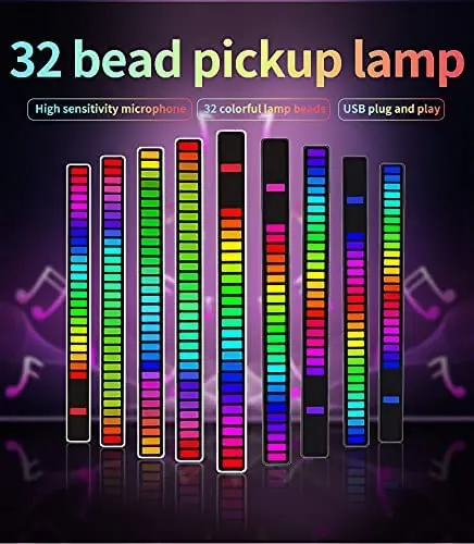 Voice Control Wireless Stereo Music  Lamp Bar for Car Desktop Party, RGB Voice-Activated Pickup Rhythm atmosphere Lights