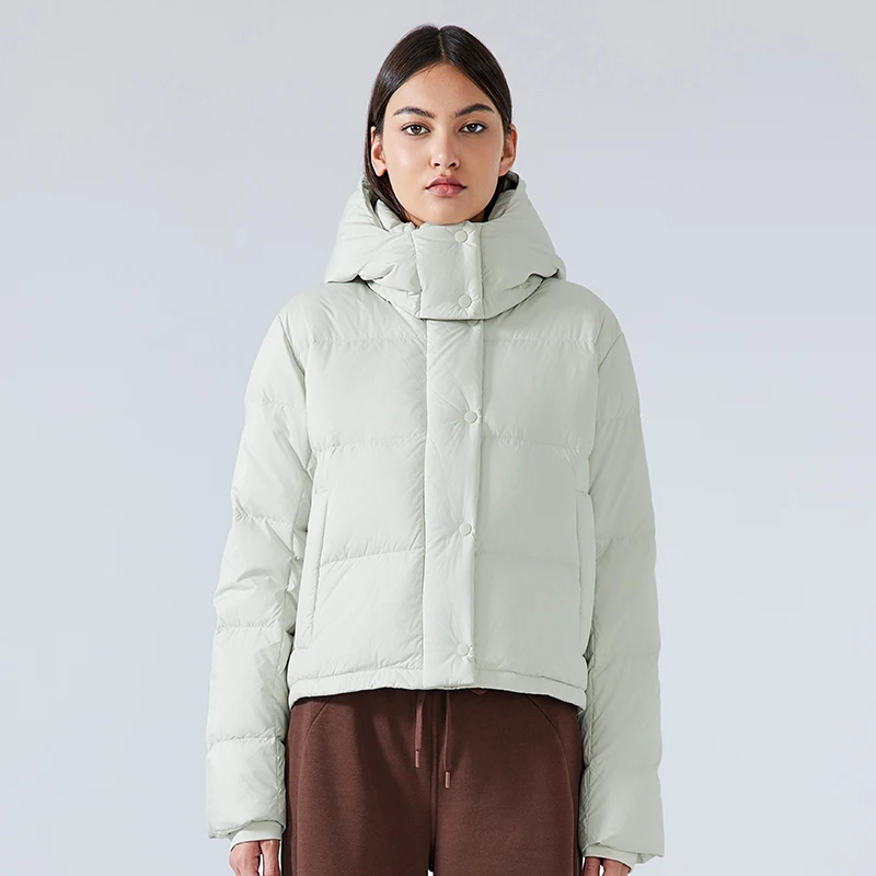 New Arrival Winter Warm Hooded Ultra Light Duck Down Jacket Women High Quality Windproof Crop Puffer Coat