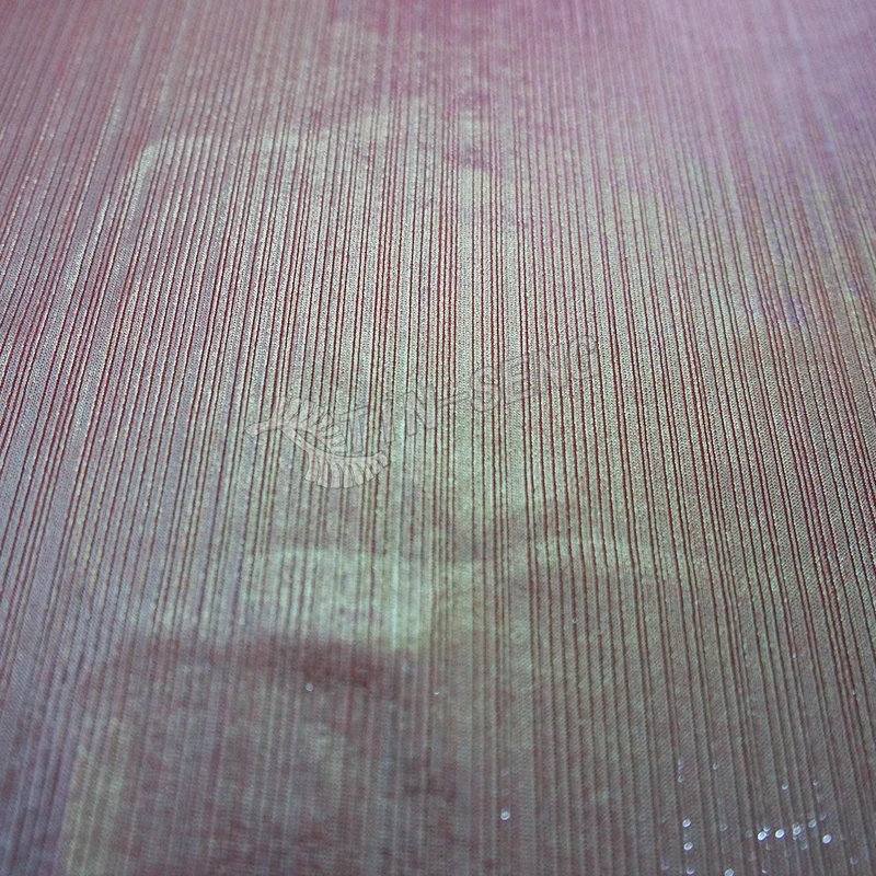 Holographic Pink Glitter Fabric , Ribbed FDY FOIL fabric for party Dress