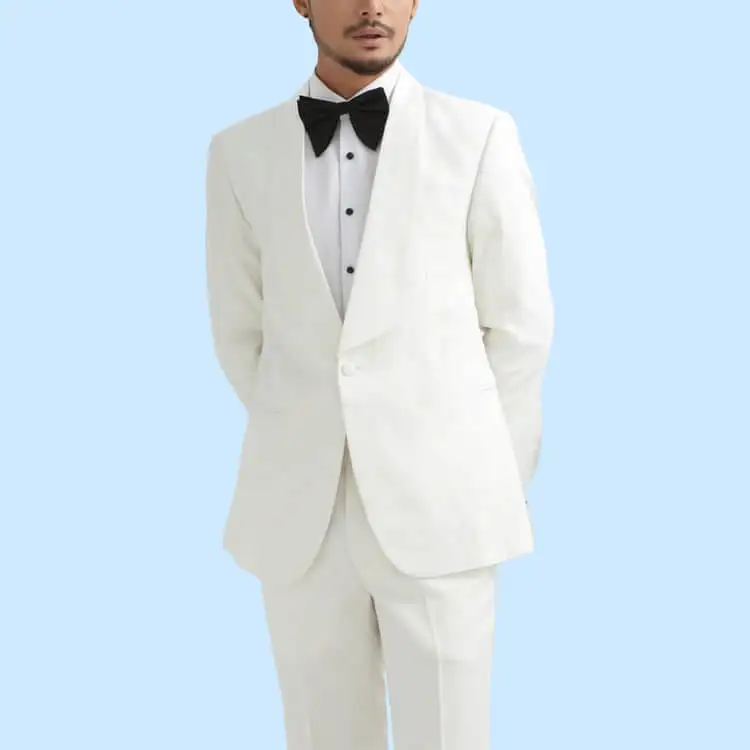 Low MOQ white TR fabric satin shawl lapel groom wear wedding formal luxury men coat suit