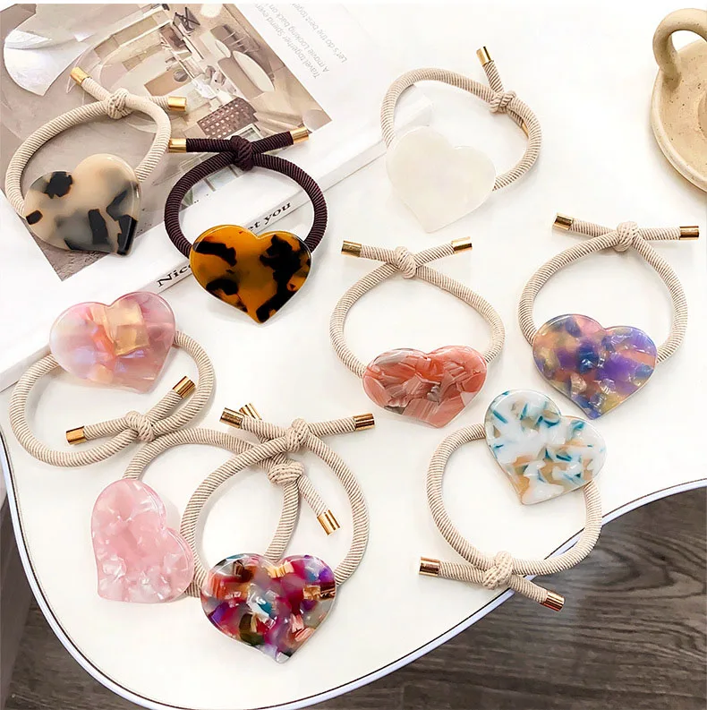 Hot Sale High Elastic  Acetate Heart Shape Hair Band Women Pony Tail Scrunchies Hair Bands For Ladies